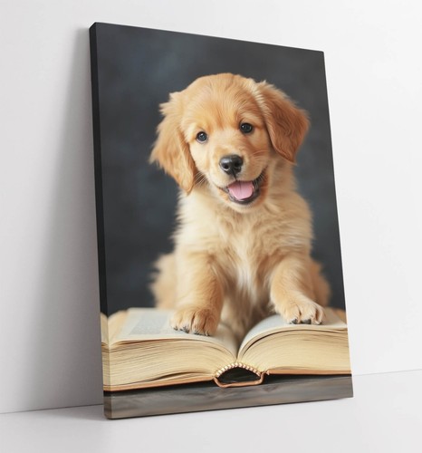 Golden retriever puppy reading - golden,